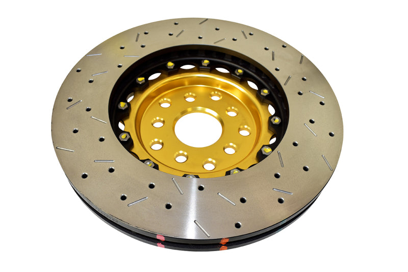 DBA Subaru BRZ (2013-2021) / Impreza WRX STI (GD) 5000 Series XS Drilled & Slotted 2-Piece Front Brake Rotor, Gold Hat (DBA5654GLDXS-10)