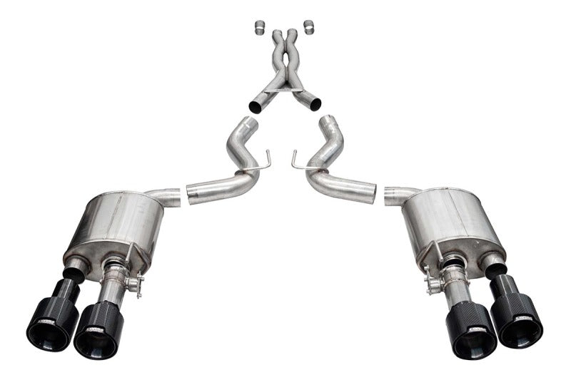 CORSA Performance 2020-2022 Ford Mustang GT500 3.0in Dual Rear Exit Cat-Back with Twin 5.0in Black Carbon Fiber Tips