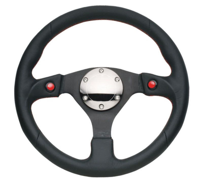 NRG Reinforced Steering Wheel (320mm) Black Leather w/ Dual Buttons (RST-007R)