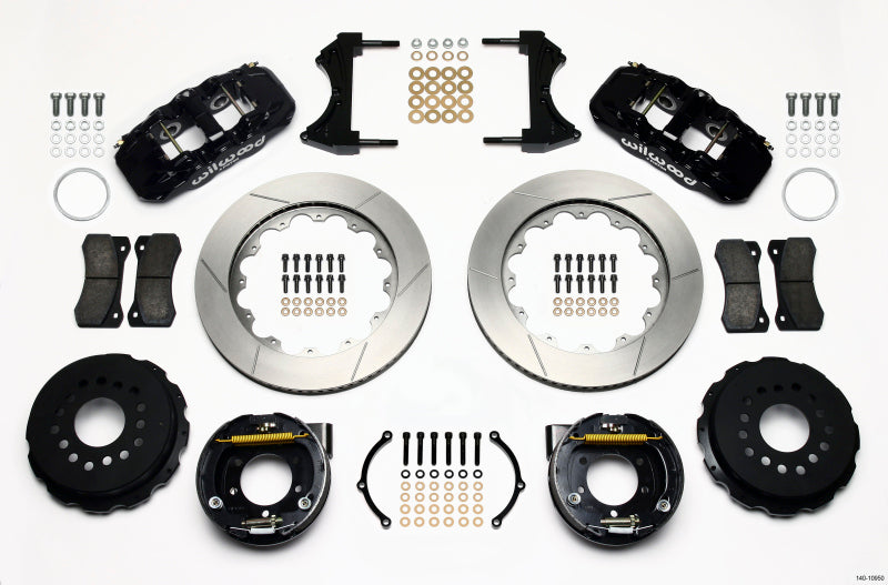 Wilwood 2005-2014 Ford Mustang Aero4 Rear Big Brake Kit with Parking Brake (14in) - Black / Slotted