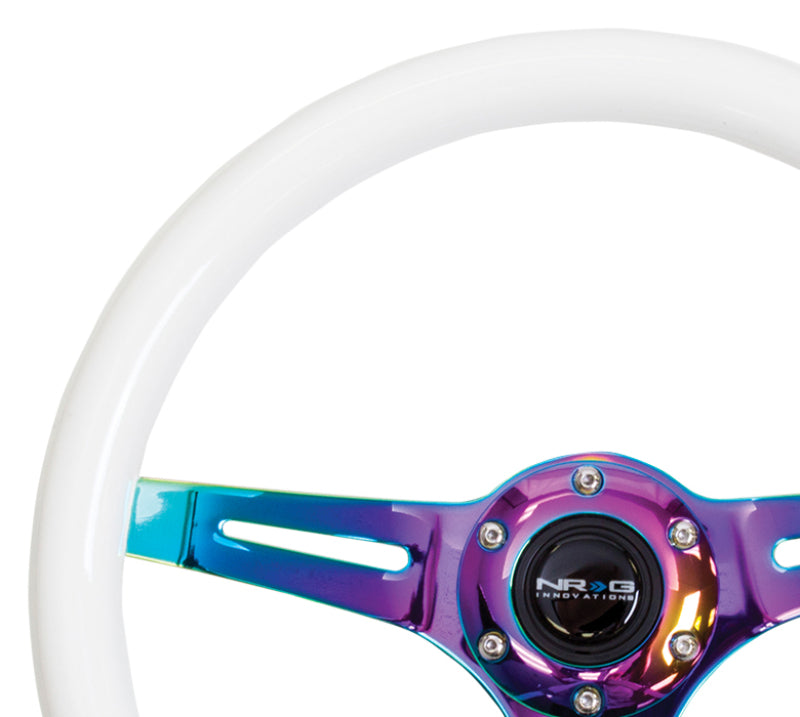NRG Classic Wood Grain Steering Wheel (350mm) Glow-in-the-Dark Green Grip w/ Neochrome 3-Spoke Center (ST-015MC-GL) - photo 2