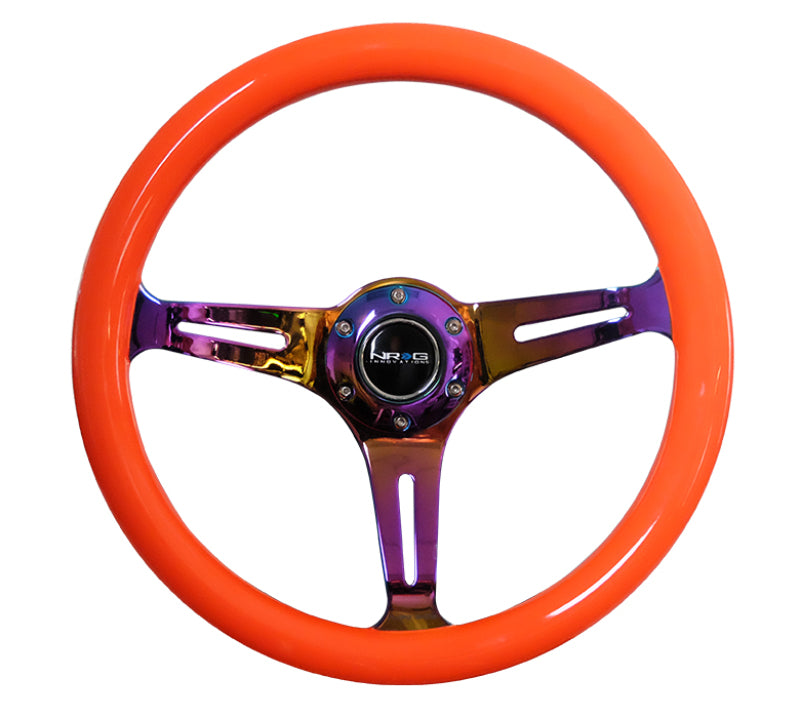 NRG Classic Wood Grain Steering Wheel (350mm) Neon Orange Color w/ Neochrome Spokes (ST-015MC-NOR)