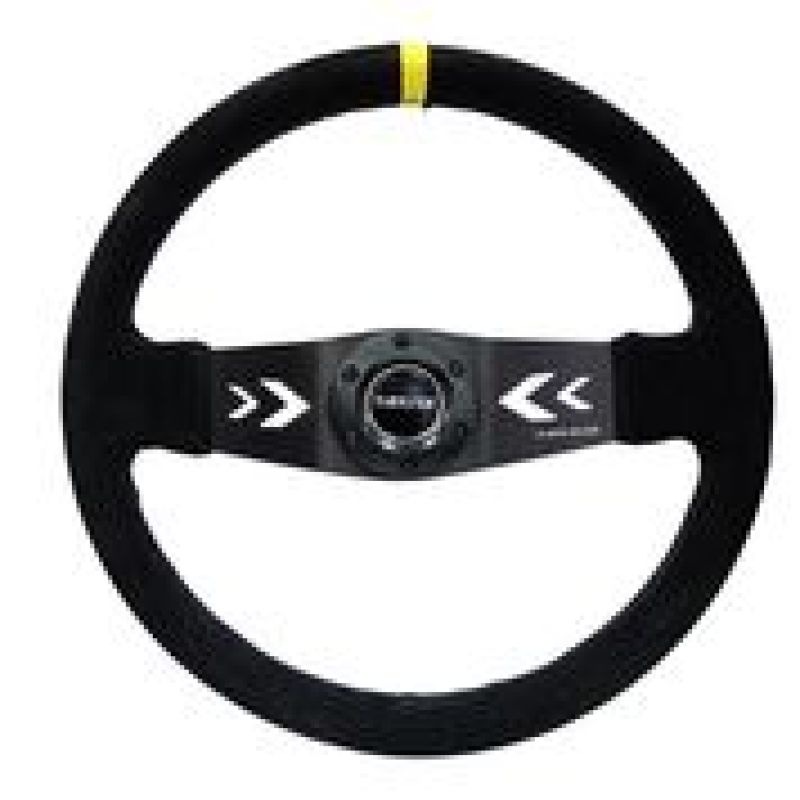 NRG Reinforced Steering Wheel (350mm / 3in. Deep) Black Suede w/ NRG Arrow Cut 2-Spoke & Yellow Mark (RST-022S-Y) - photo 4