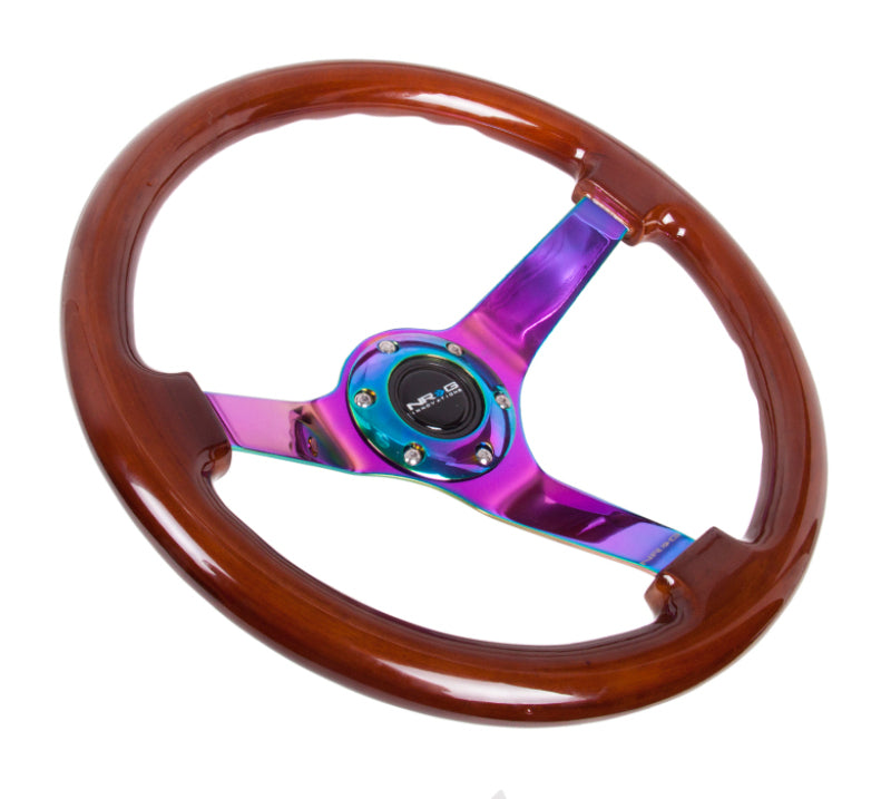 NRG Reinforced Steering Wheel (350mm / 3in. Deep) Classic Dark Wood w/ 4mm Neochrome Solid 3-Spoke (RST-036BR-MC) - photo 2
