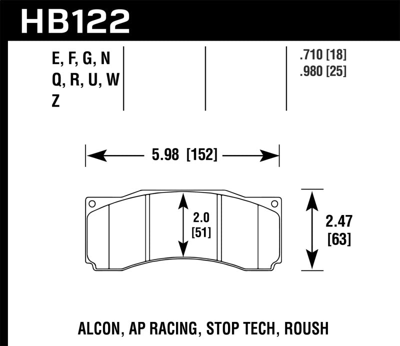 Hawk HPS 5.0 Front Brake Pads - 2007 Ford Mustang Saleen S281 Extreme (HB122B.710) (pad drawing)