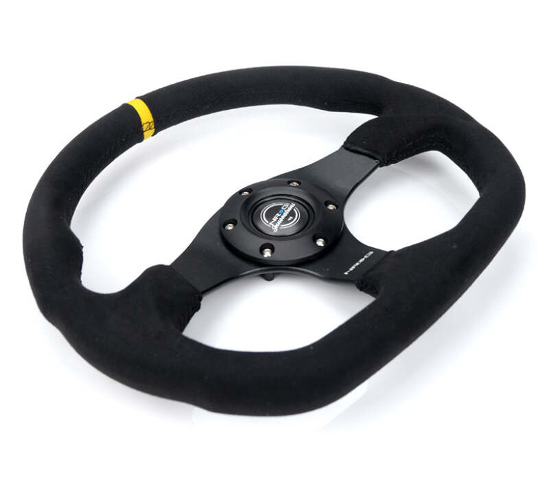 NRG Reinforced Steering Wheel (320mm) Sport Alcantara Flat Bottom w/ Yellow Center Mark (RST-024MB-SA-Y) - photo 3