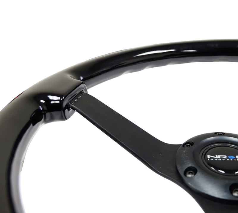 NRG Reinforced Steering Wheel (350mm / 3in. Deep) Black w/ Black Chrome Solid 3-Spoke Center (RST-036BK-BK) - photo 3