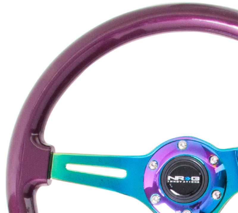 NRG Classic Wood Grain Steering Wheel (350mm) Purple Pearl Paint w/ Neochrome 3-Spoke Center (ST-015MC-PP) - photo 3