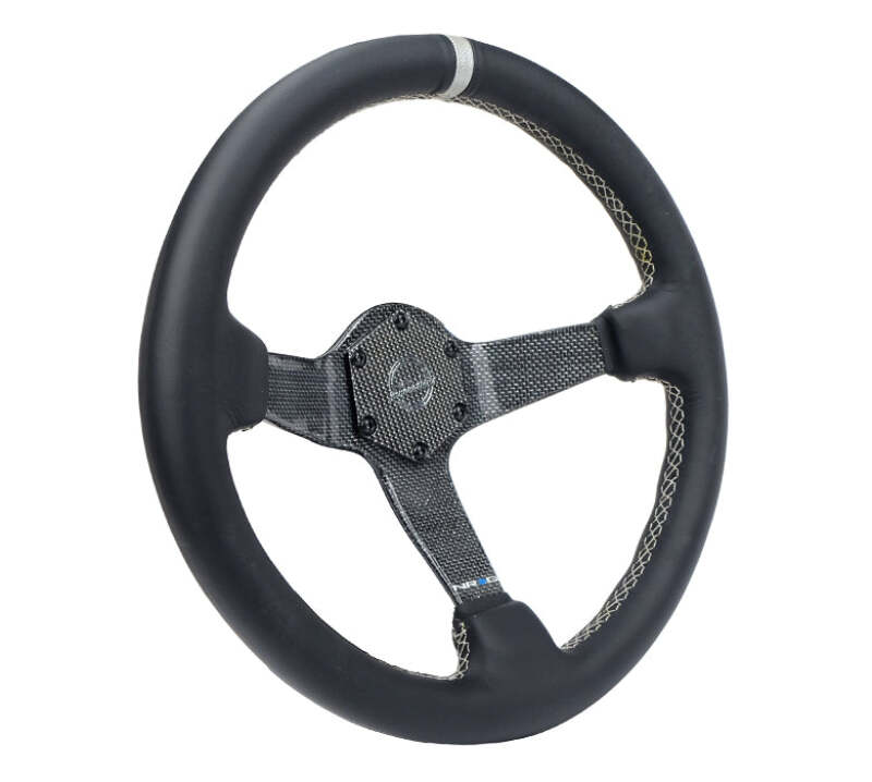 NRG Carbon Fiber Steering Wheel (350mm) Silver Carbon Fiber Center - Silver Stitching & Center Mark (RST-036CF-SL) - photo 2