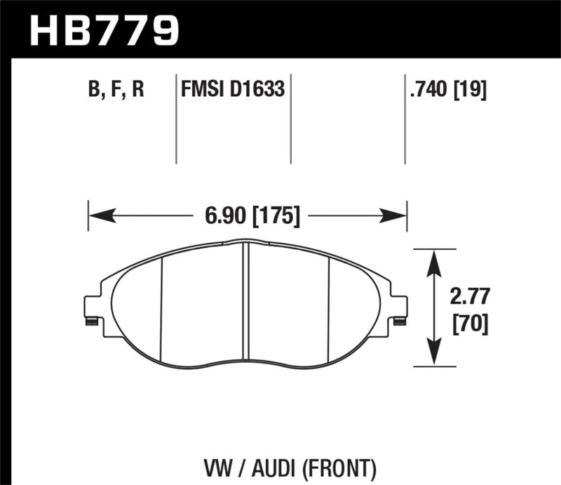 Hawk DTC-60 Front Brake Pads - 2016 Audi S3 (HB779G.740) (pad drawing)