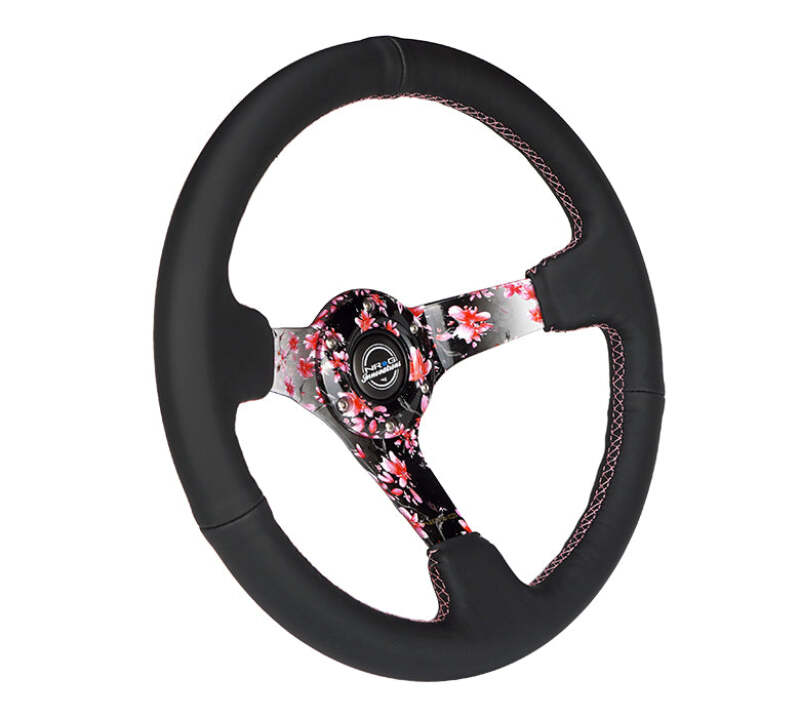 NRG Reinforced Steering Wheel (350mm/3in.) Hydro Dipped Sakura Floral w/ Pink Suede Black Stitch (RST-036SAK-R) - photo 2