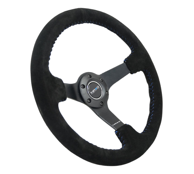 NRG Reinforced Steering Wheel (350mm / 3in. Deep) Black Suede/Blue BBall Stitch w/ 5mm Matte Black Spokes (RST-036MB-S-BL) - photo 2