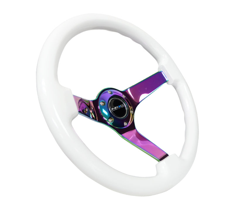 NRG Reinforced Steering Wheel (350mm) Dark Wood Grain - 3in Deep - Black 3-Spoke Center (RST-036BK-BKW)