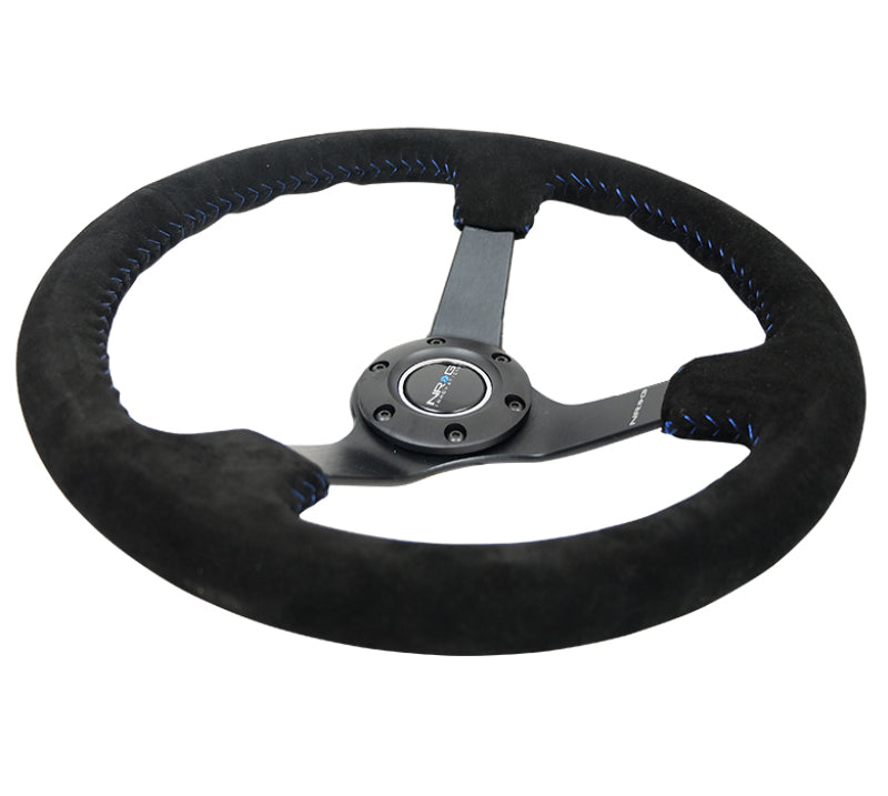 NRG Reinforced Steering Wheel (350mm / 3in. Deep) Black Suede/Blue BBall Stitch w/ 5mm Matte Black Spokes (RST-036MB-S-BL) - photo 5