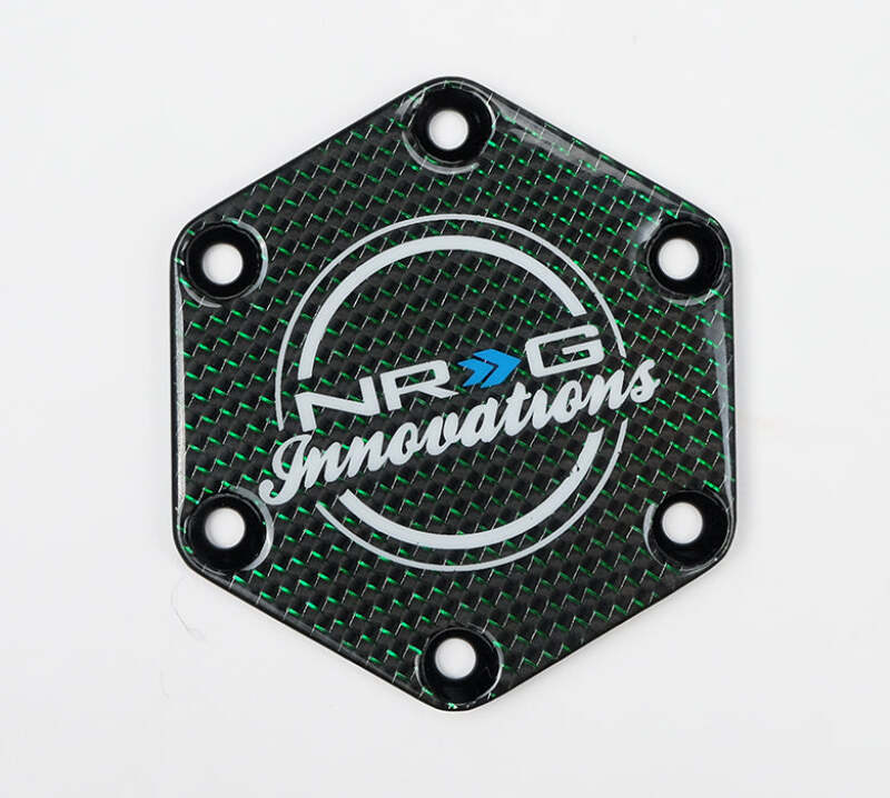NRG Carbon Fiber w/ Green Texalium Fabrics Horn Delete Button Circular Logo Front/ Back (STR-640CF/GN) - photo 2