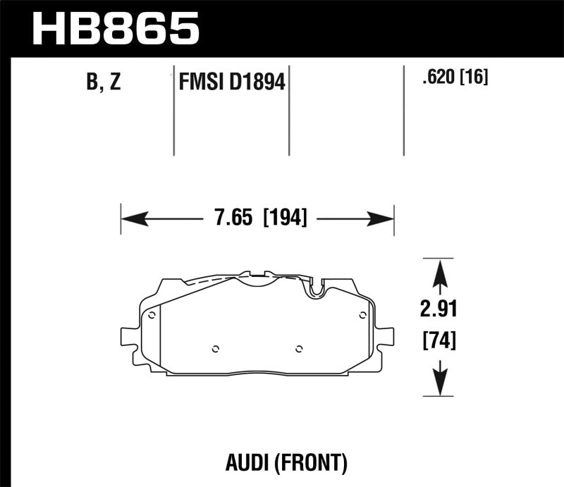 Hawk Performance Ceramic Front Brake Pads - 18-19 Audi S5 (HB865Z.620) (pad drawing)