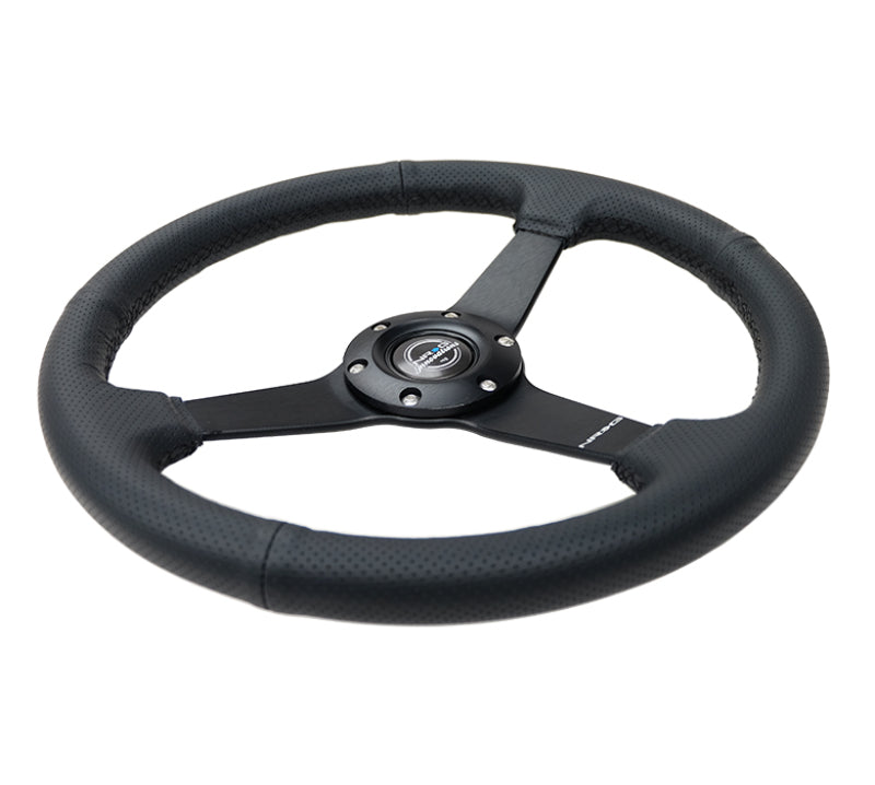 NRG Sport Steering Wheel (350mm / 1.5in Deep) Black Leather Black Stitch w/ Matte Black Solid Spokes (RST-037MB-PR) - photo 3