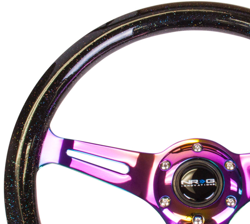 NRG Classic Wood Grain Steering Wheel (350mm) Black Sparkle/Galaxy Color w/ Neochrome 3-Spoke (ST-015MC-BSB) - photo 2