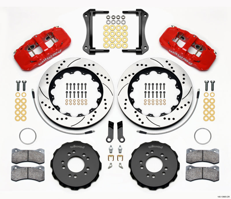 Wilwood 2005-2014 Ford Mustang Aero6 Front Big Brake Kit (14in) for BMR Suspension - Red / Drilled & Slotted