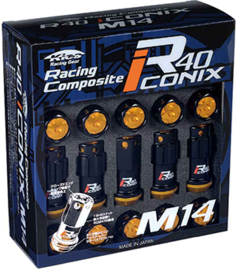 Project Kics 14x1.25 Iconix R40 Lug Nuts - Black w/ Gold Caps - 16+4 (WRIA15KA)
