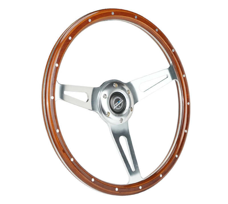 NRG Reinforced Steering Wheel (360mm) Dark Wood Grain w/ Chrome 3-Spoke Center (RST-363SL) - photo 2