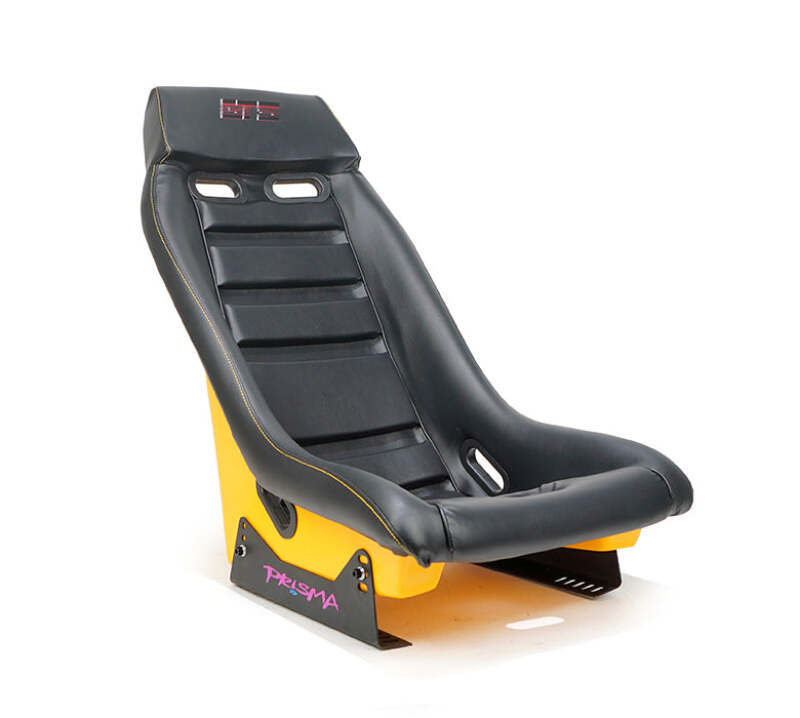NRG GT Retro Bucket Seat - Black PVC Leather Yellow Stitching Yellow Glitter Fiberglass Back (PRI-100BK-ARCADE)