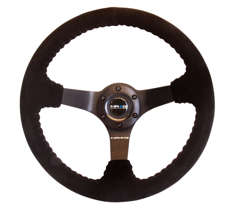 NRG Reinforced Steering Wheel (350mm / 3in. Deep) Black Suede w/ Black BBall Stitch (Odi Bakchis Edition) (RST-036MB-S)