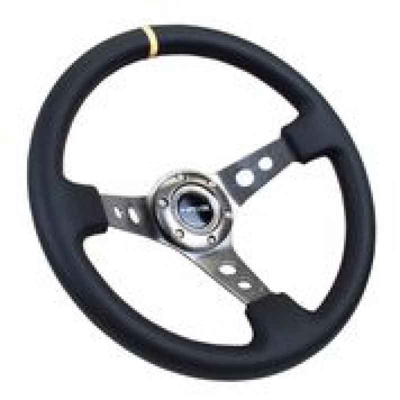 NRG Reinforced Steering Wheel (350mm / 3in. Deep) Black Leather w/ Gunmetal Cutout Spoke & Yellow CM (RST-006GM-Y) - photo 2