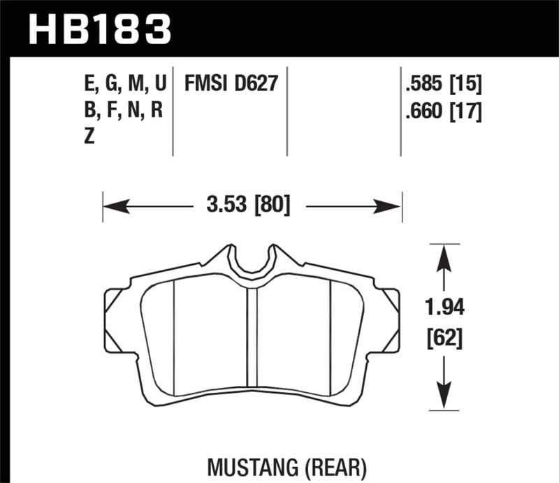 Hawk DTC-60 Rear Brake Pads - 94-04 Ford Mustang (HB183G.585) (pad drawing)