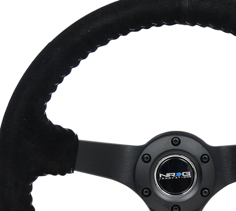 NRG Reinforced Steering Wheel (350mm / 3in. Deep) Black Suede/Silver BBall Stitch w/ 5mm Mt. Black Spokes (RST-036MB-S-SL) - photo 3