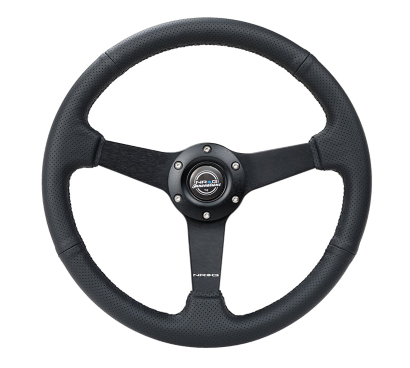 NRG Sport Steering Wheel (350mm / 1.5in Deep) Black Leather Black Stitch w/ Matte Black Solid Spokes (RST-037MB-PR)