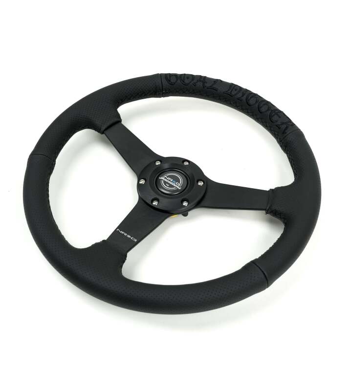 NRG Reinforced Black Perforated Leather Steering Wheel 350mm / 1.5in Deep w/ Goal Digger Black Stitch (RST-037MB-BGD-R) - photo 6