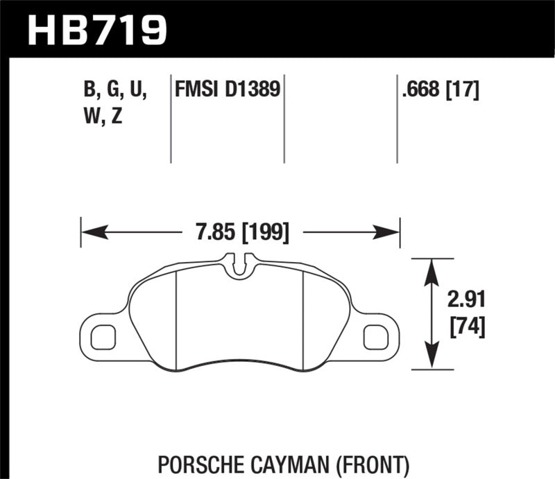 Hawk DTC-70 Front Brake Pads - 2014 Porsche Cayman (HB719U.668) (pad drawing)