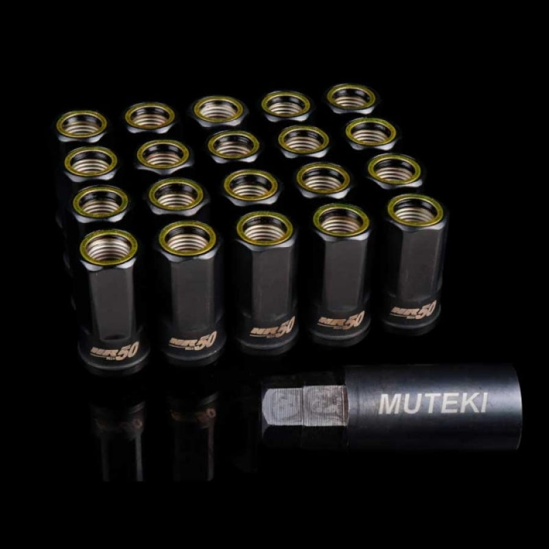 Muteki HR50 Open End Lug Nuts - Black w/ Yellow Ring 14x1.50 (HR5007BY)