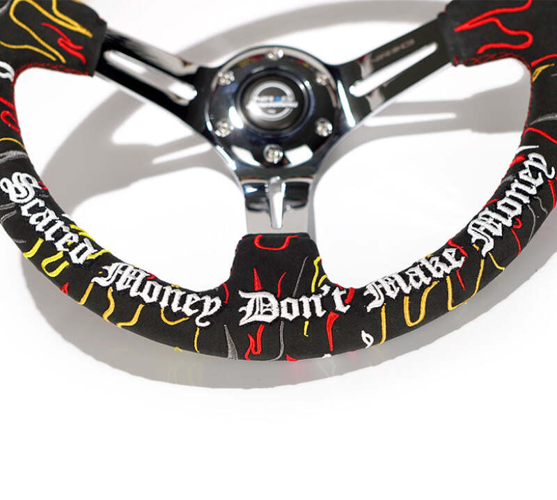NRG Reinforced Steering Wheel R Litteral Sig 3in Deep/5mm Chrome Spoke - Black Alcantara w/ Red Stitch (RST-018CH-RLB) - photo 5