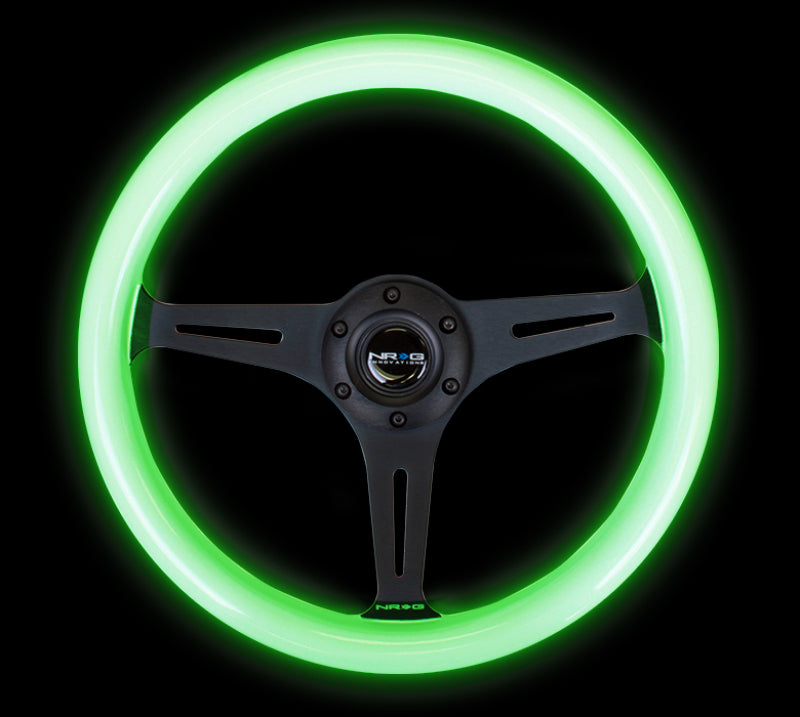 NRG Classic Wood Grain Steering Wheel (350mm) Glow-in-the-Dark Green Grip w/ Black 3-Spoke Center (ST-015BK-GL) - photo 4