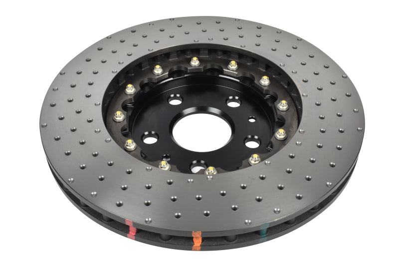 DBA Chevrolet Corvette (C8) 5000 Series XD Drilled & Dimpled 2-Piece Front Brake Rotor, Black Hat (DBA53928BLKXD)