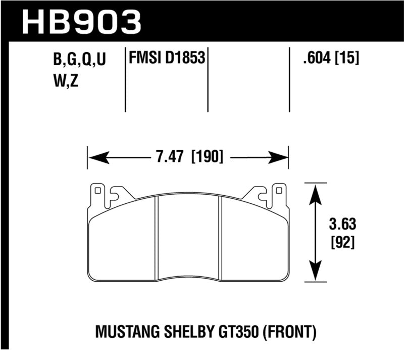 Hawk HPS 5.0 Front Brake Pads - 2015 Ford Mustang (HB903B.604) (pad drawing)