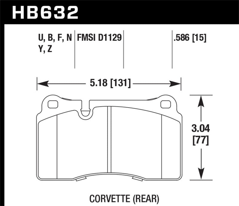 Hawk ER-1 Rear Brake Pads - 14-15 Chevrolet Camaro 7.0L Z28 (Incl.Pad Wear Sensor) (HB632D.586) (pad drawing)