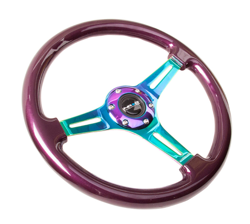 NRG Classic Wood Grain Steering Wheel (350mm) Purple Pearl Paint w/ Neochrome 3-Spoke Center (ST-015MC-PP) - photo 2