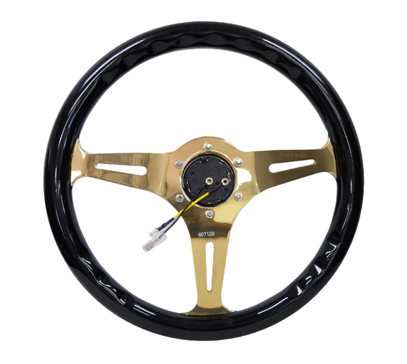 NRG Classic Wood Grain Steering Wheel (350mm) Black Grip w/ Chrome Gold 3-Spoke Center (ST-015CG-BK) - photo 4