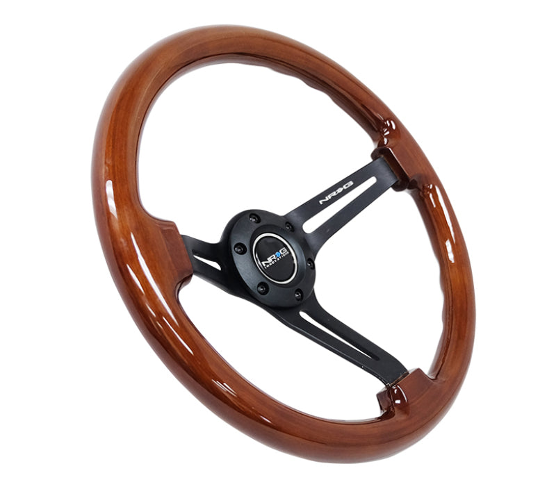 NRG Reinforced Steering Wheel (350mm / 3in. Deep) Brown Wood w/ Black Matte Spoke/Black Center Mark (RST-018BR-BK) - photo 2