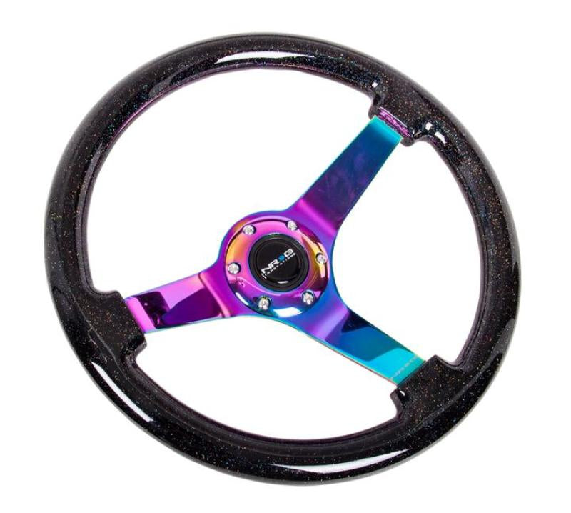 NRG Reinforced Steering Wheel (350mm / 3in Deep) Minty Fresh Wood Grain w/ Black 3-Spoke Center (RST-036MF-BK)