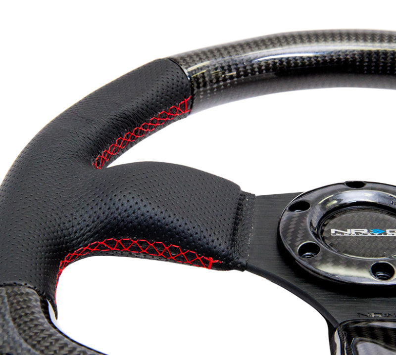 NRG Carbon Fiber Steering Wheel (320mm) Flat Bottom & Leather Trim w/ Red Stitching (ST-009CFRS) - photo 6