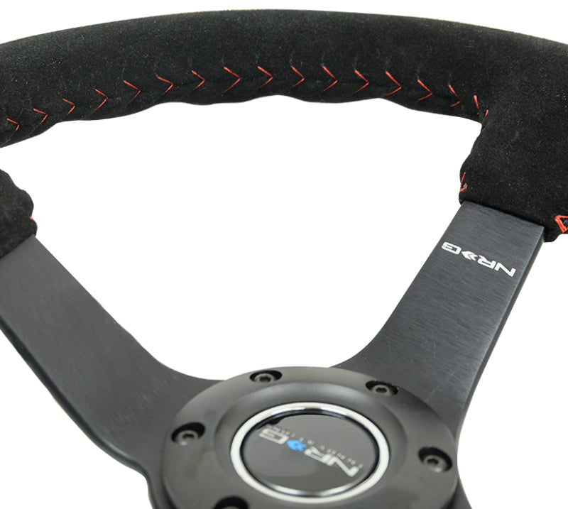 NRG Reinforced Steering Wheel (350mm / 3in. Deep) Black Suede/Red BBall Stitch w/ 5mm Matte Black Spokes (RST-036MB-S-RD) - photo 6