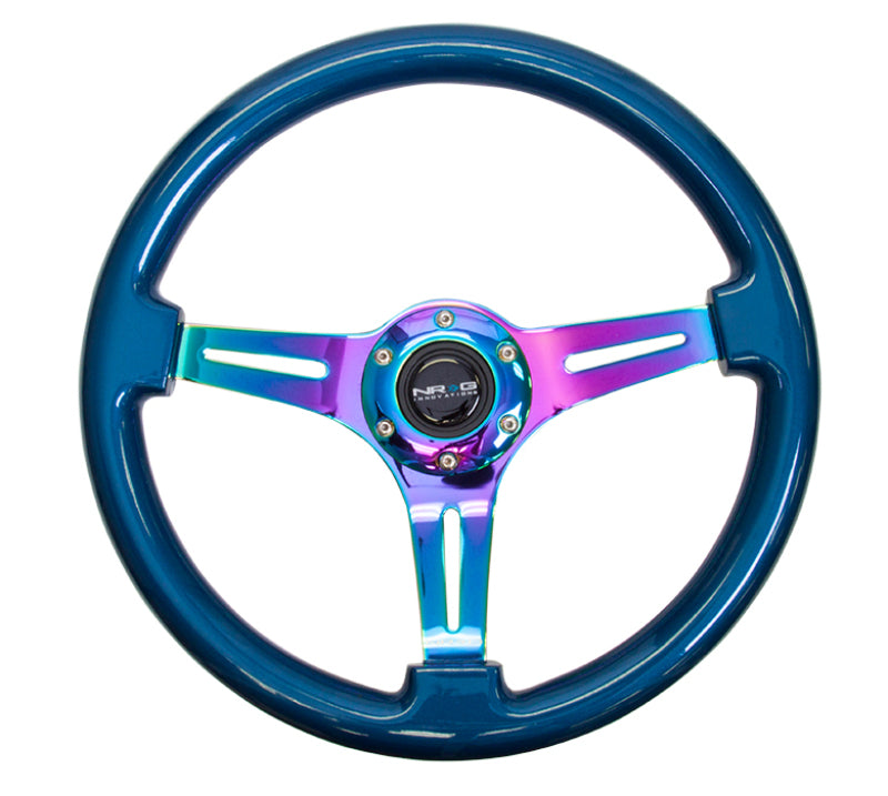 NRG Classic Wood Grain Steering Wheel (350mm) Blue Pearl/Flake Paint w/ Neochrome 3-Spoke Center (ST-015MC-BL)