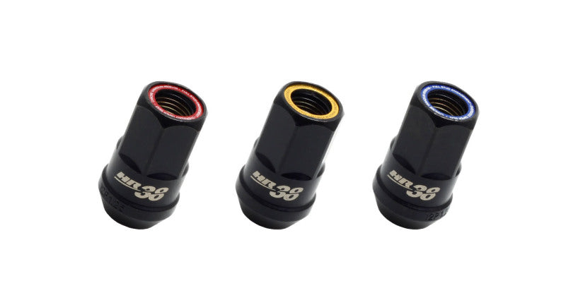 Muteki HR38 Open End Lug Nuts 12x1.25 Black Chrome / Yellow Ring (HR3805BY)
