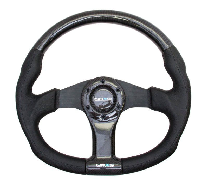 NRG Carbon Fiber Steering Wheel (350mm) Oval Shape Black w/ Leather Trim (ST-013CFBK)