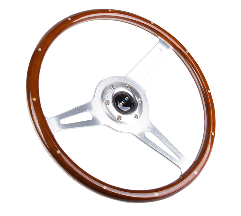 NRG Classic Wood Grain Steering Wheel (365mm) Wood w/ Metal Inserts & Brushed Aluminum. 3-Spoke Center (ST-380SL) - photo 5
