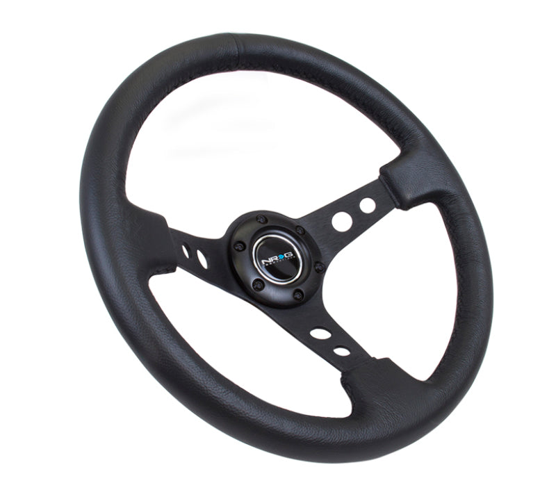 NRG Reinforced Steering Wheel (350mm / 3in. Deep) Black Leather w/ Black Spoke & Circle Cutouts (RST-006BK) - photo 3